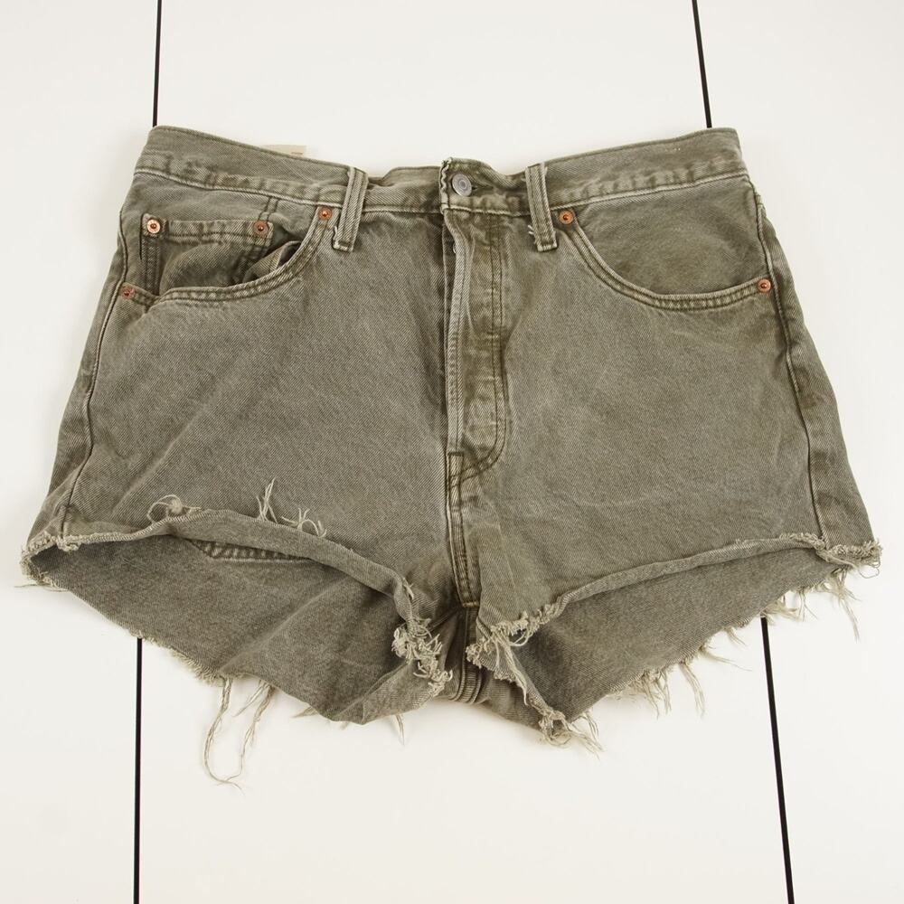 Levis 501 Original Fit High Rise Cut Off Button Fly Green Shorts Sz 32